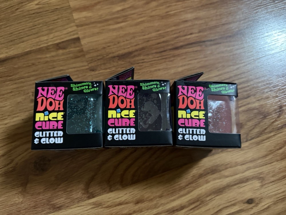 Nee Doh Glitter Nice Cube Set Pink Blue Purple Super Solid Squish