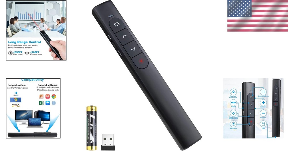Multi-Functional Presentation Clicker for Keynote & PowerPoint — 328 FT Range