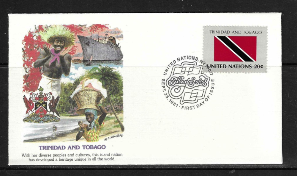 United Nations SC # 357 Trinidad And Tobago / Flags Of UN . Fleetwood cachet