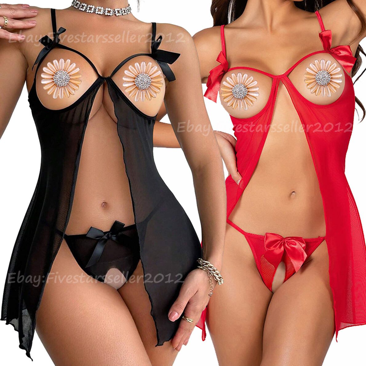 Women Open Cup Bra Cupless Lingerie Lace Drerss Sexy Teddy Nipple Split Babydoll