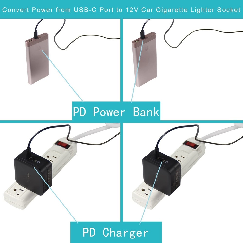 wininks Type-C to DC Power Cable - 3ft 12V USB-C PD 12V, Black