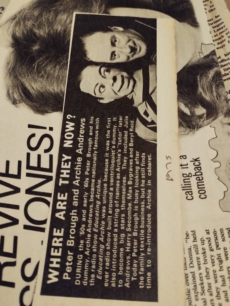 Sk241 Ephemera 1970s Article Peter Brough Archie Andrews