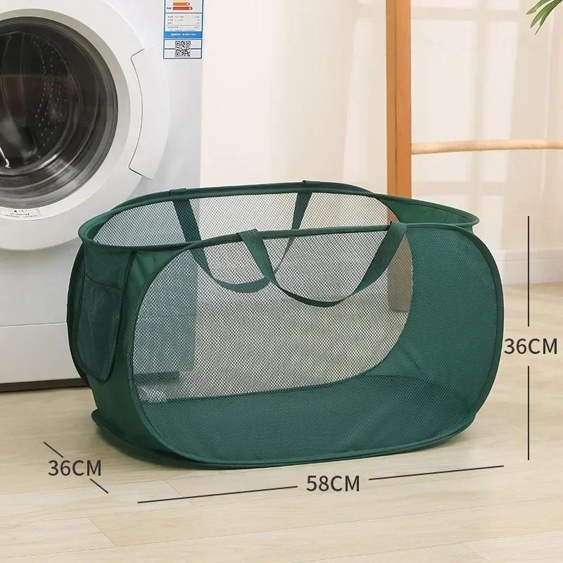 Collapsible Mesh Laundry Hamper Foldable Basket W/ Pocket Reinforced Durable