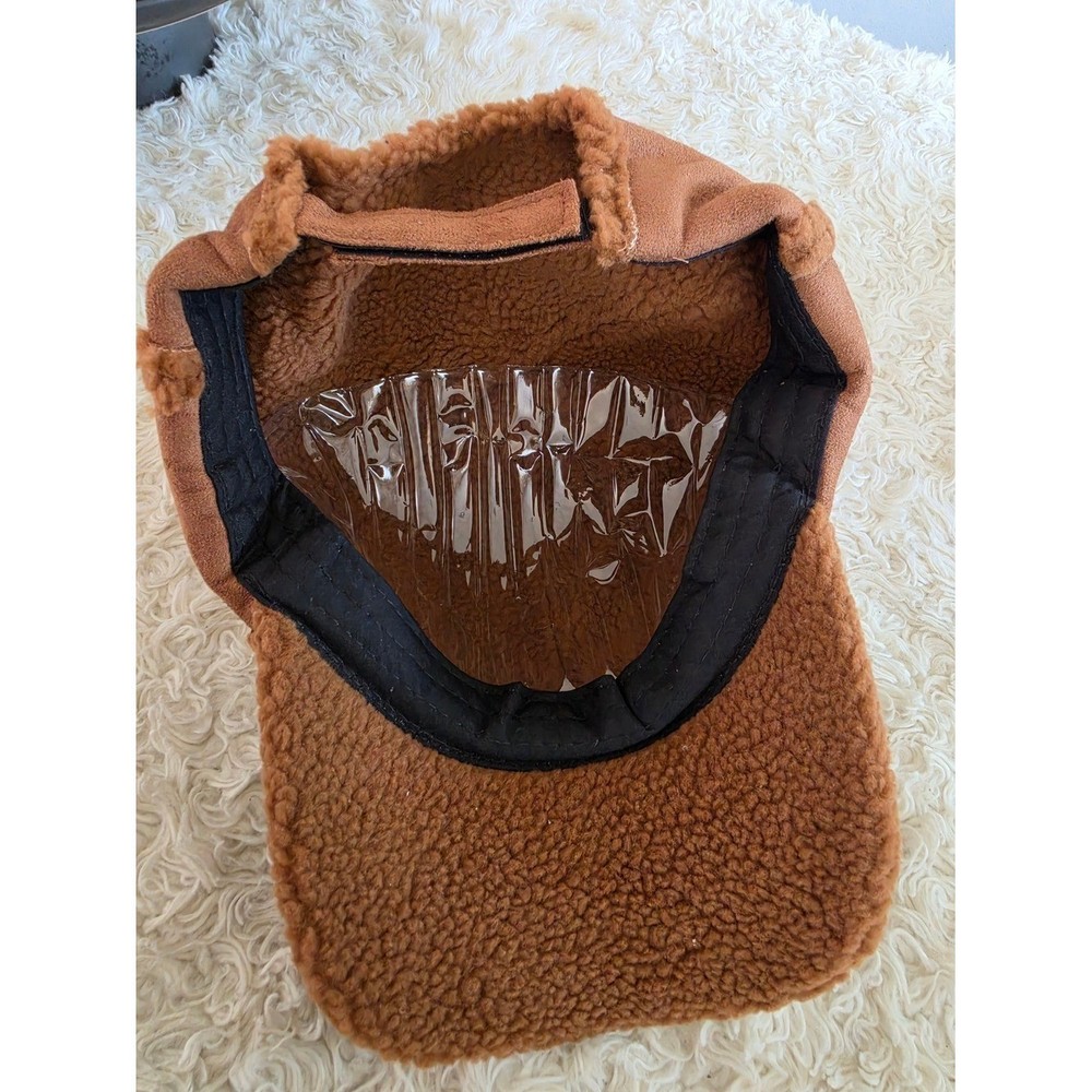 Brown Faux Shearling Trim Cap