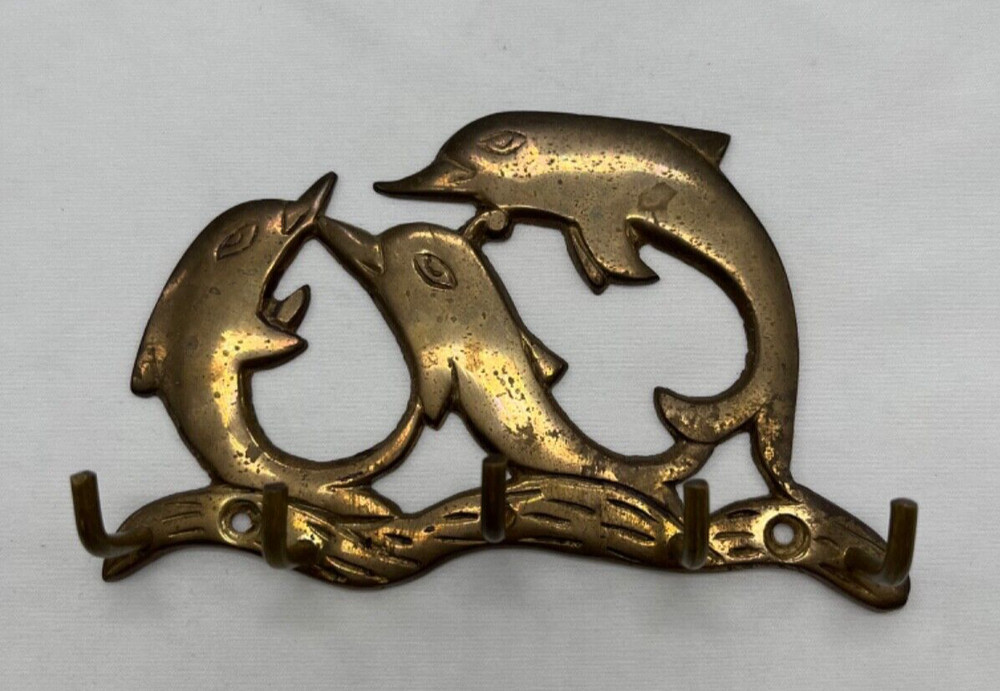 Solid Brass Dolphins Wall Hook Key Hanger Holder Nautical Vintage Home Decor