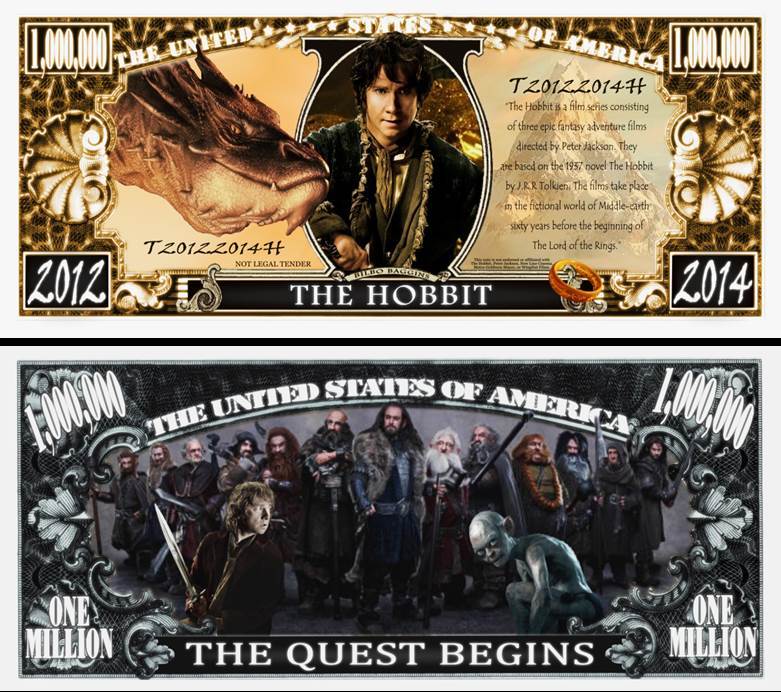 The Hobbit Million Dollar Bill Play Funny Money Novelty Note + FREE SLEEVE