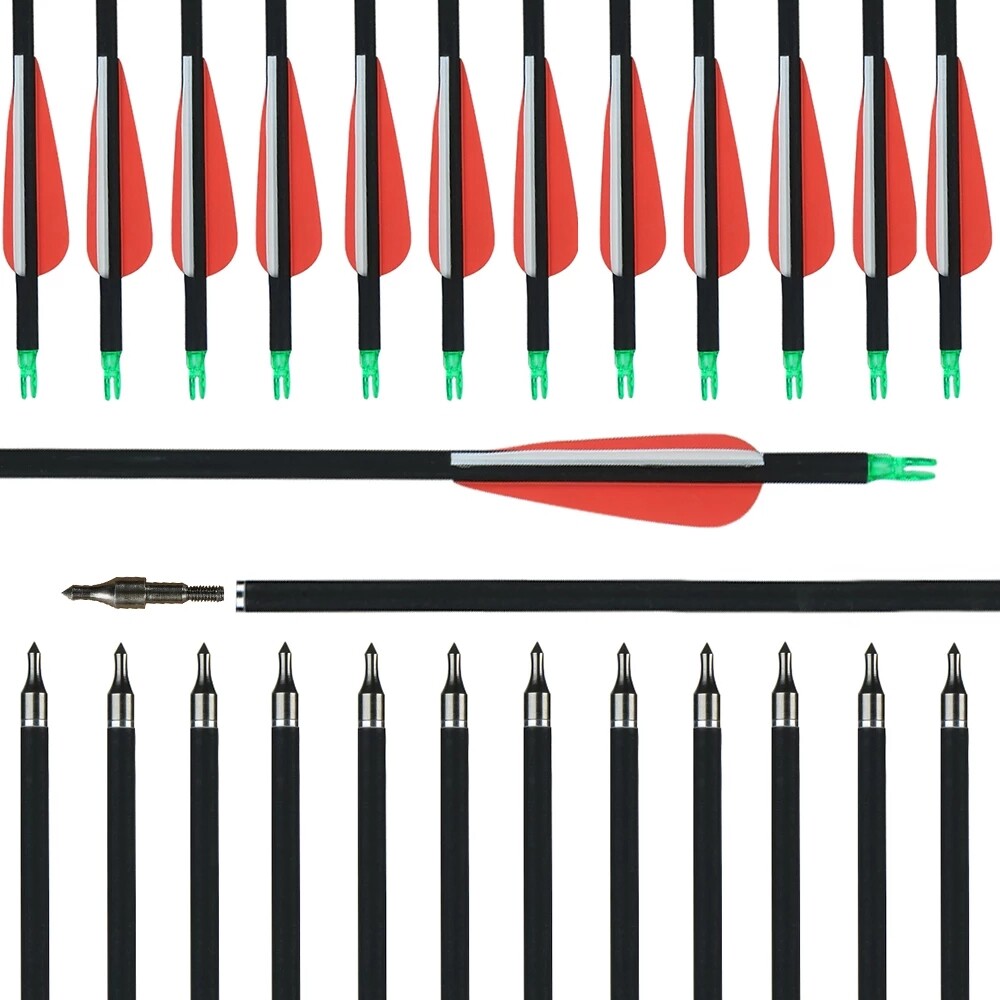 30" Archery Carbon Target Hunting Arrows Adjustable Nock Replaceable Field Point