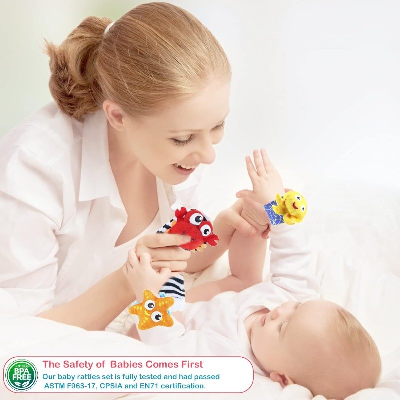 Baby Rattle Socks and Wrist Rattles Set 0-12 Months Soft Sensory Toys baby gift