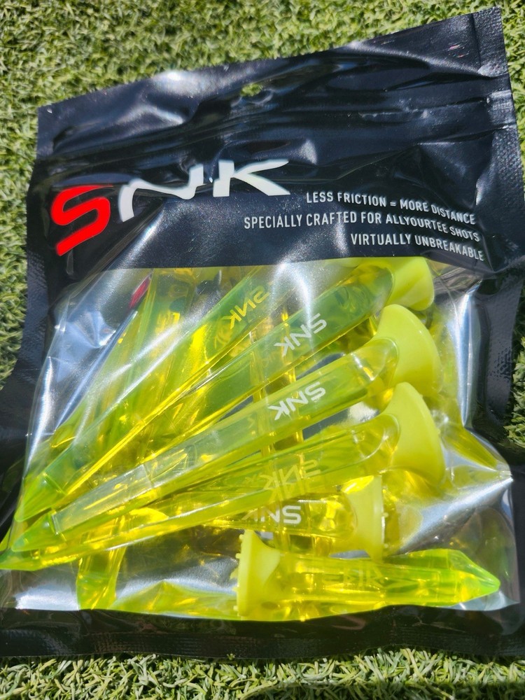 SNK Golf Tees (8 Pack) – Virtually Unbreakable Plastic – Long Drive - Yellow