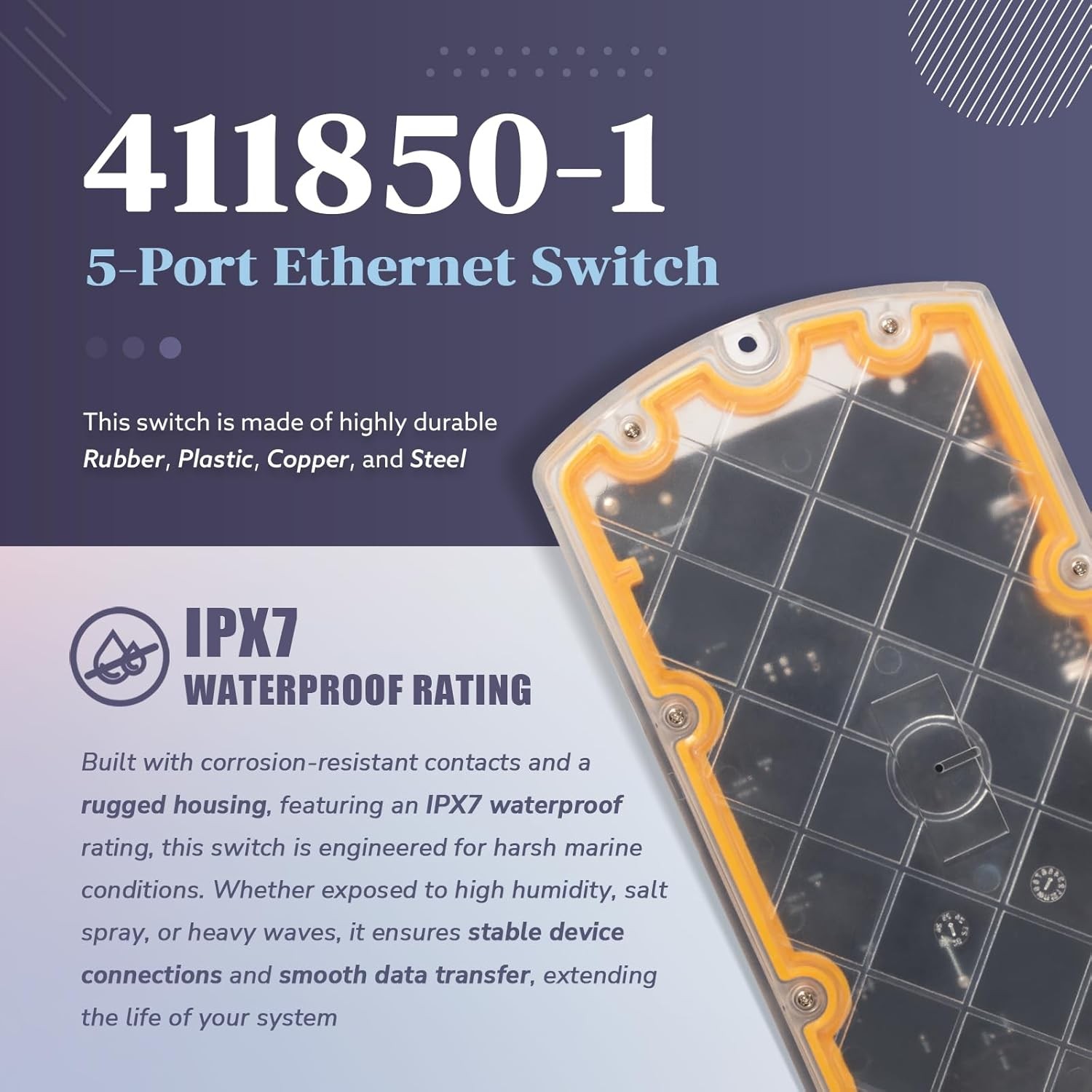 411850-1 5 Port Ethernet Switch for Humminbird AS ETH 5PGL, APEX, SOLIX, Helix