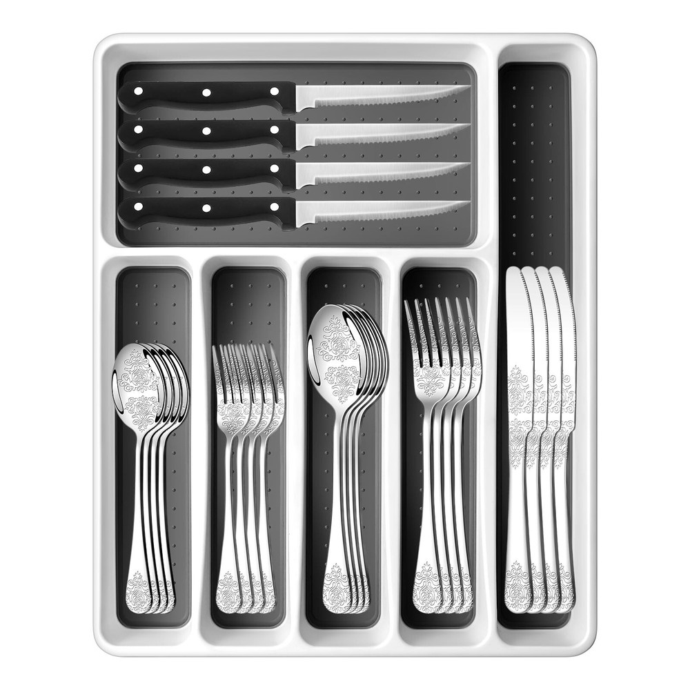 48PCS Silverware Set for 8 with Flatware Drawer Organizer, Stainless Steel Cu...