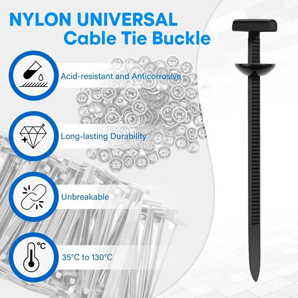 100PCS Nylon Universal Cable Tie Buckle, Upgrade Both-Side Self-Locking Zip Tie