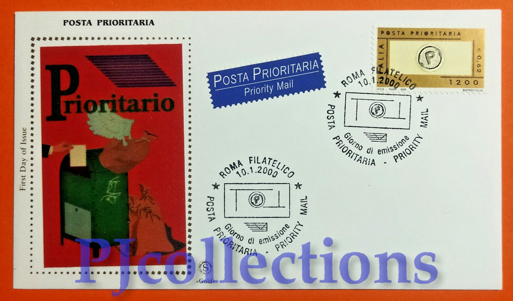 C1 - ITALY 2000 PRIORITY MAIL ENVELOPE 1ST DAY FDC GOLD