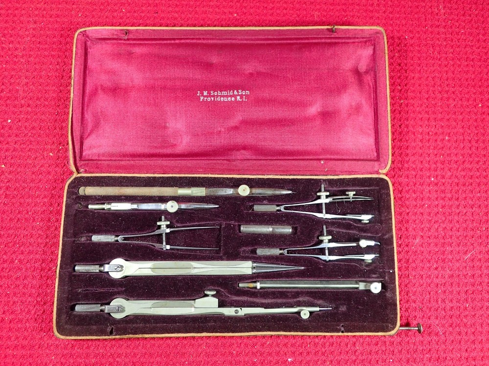 Vintage J. M. Schmid & Son Complete Drafting Set Technical Drawing Set