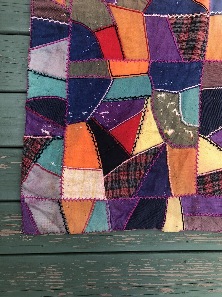 ANTIQUE VINTAGE ORIGINAL HANDMADE PATCHWORK CRAZY QUILT