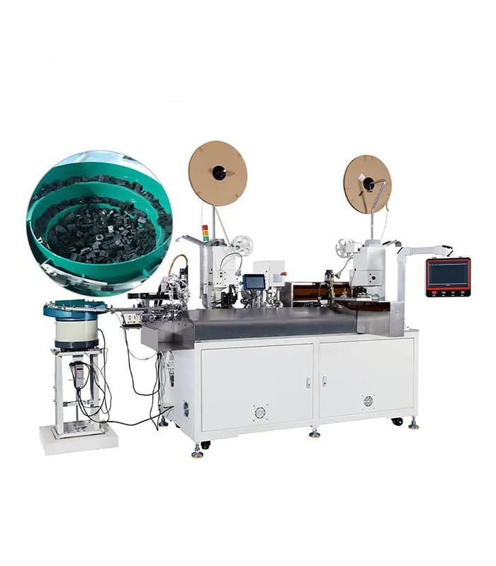 Automatic crimping machine, connector insertion on one side