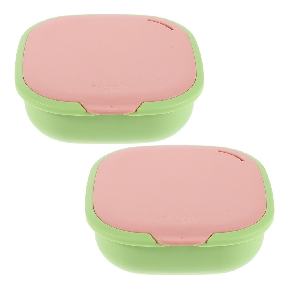 2 Pcs Cute Slim Retainer Aligner Case with Mirror Denture Holder