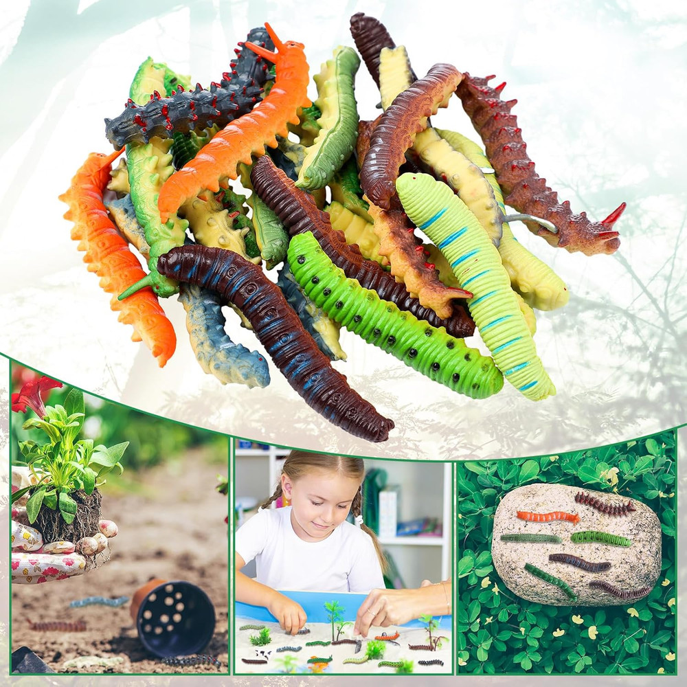 24 Pcs Simulation Caterpillar Fake Worm Crawling Insects Educational Learning Ac