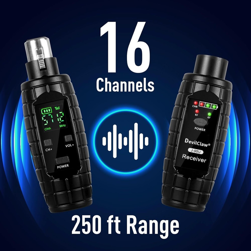 UHF Wireless Microphone System,Transmitter and Receiver XLR Adapter for Dynamic