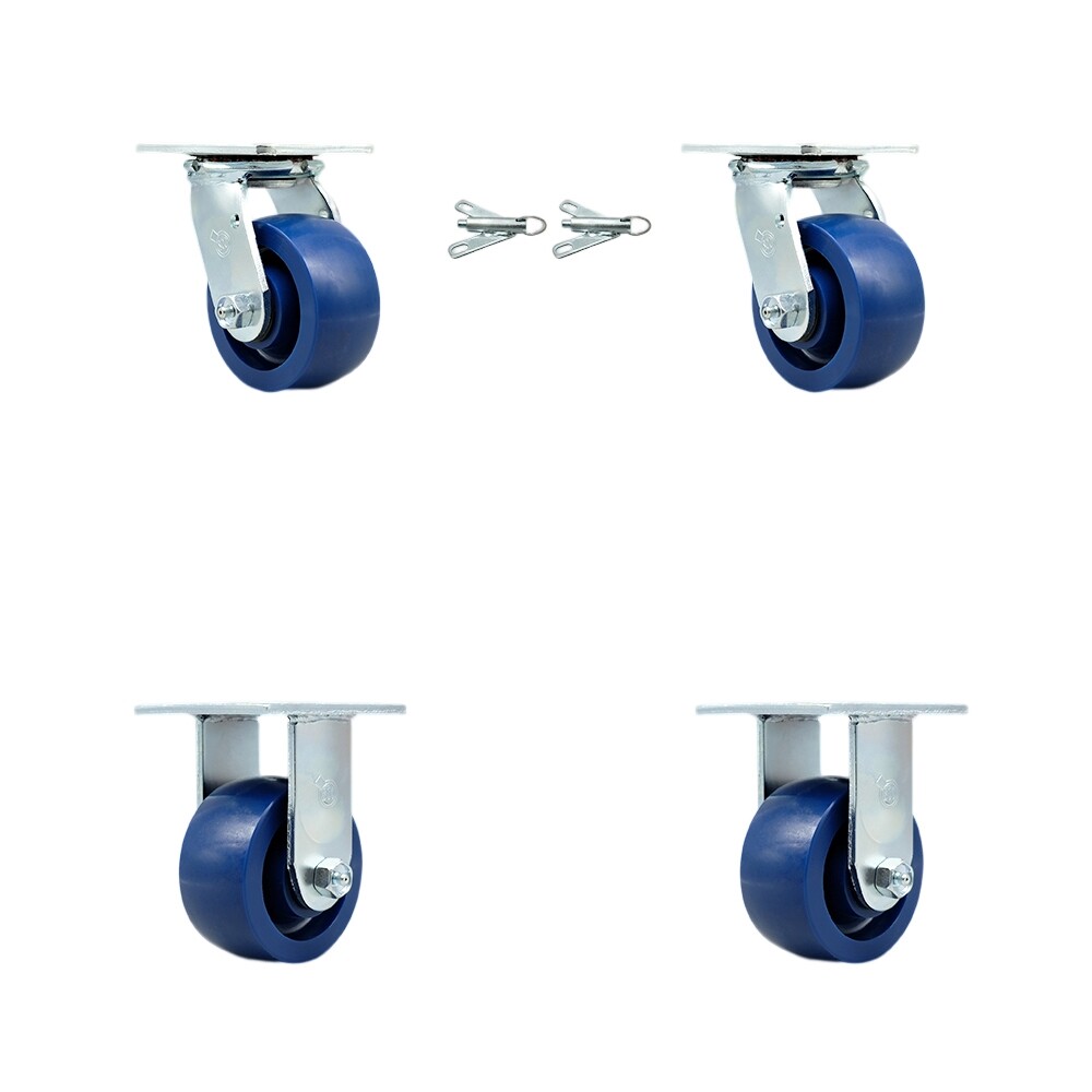 4 Inch Solid Polyurethane Caster Set with Roller Bearings 2 Swivel Lock 2 Rigid