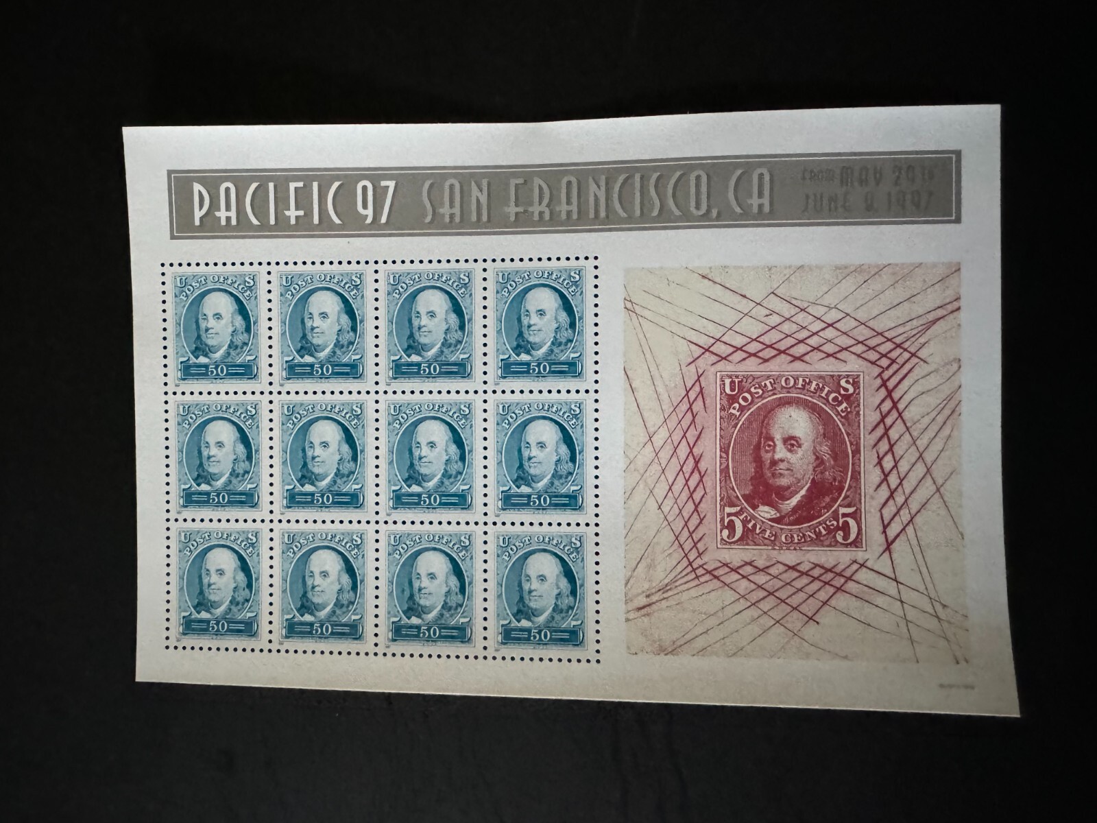Scott #3139 Pacific 97 Ben Franklin Souvenir Pane of 12 50¢ Stamps (1997)