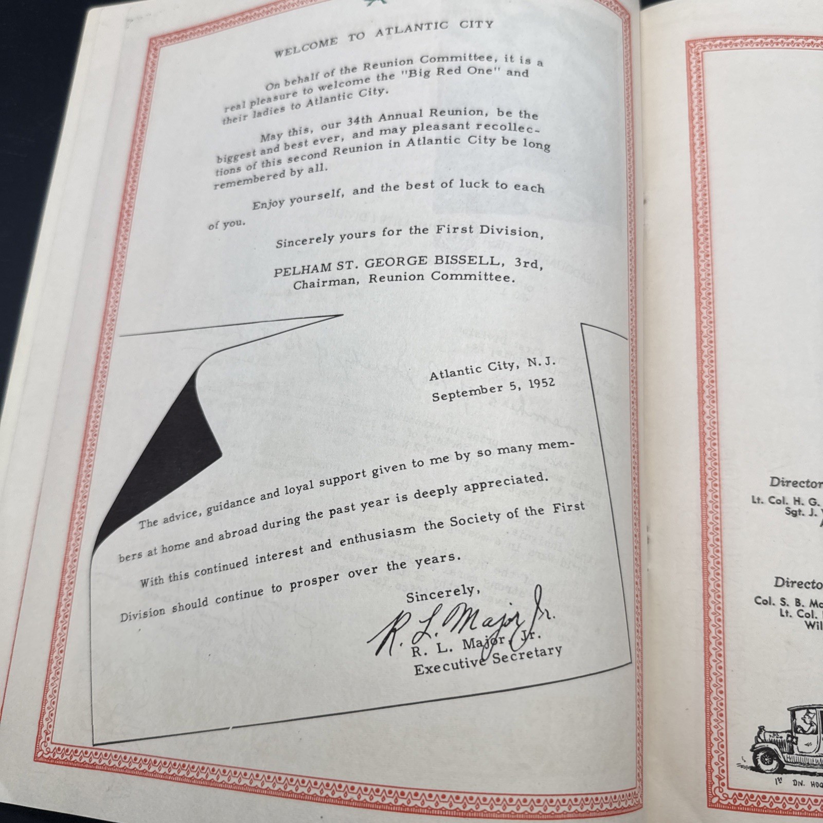 WWI 34th Annual Reunioin First 1st Infantry Division Big Red One 1952