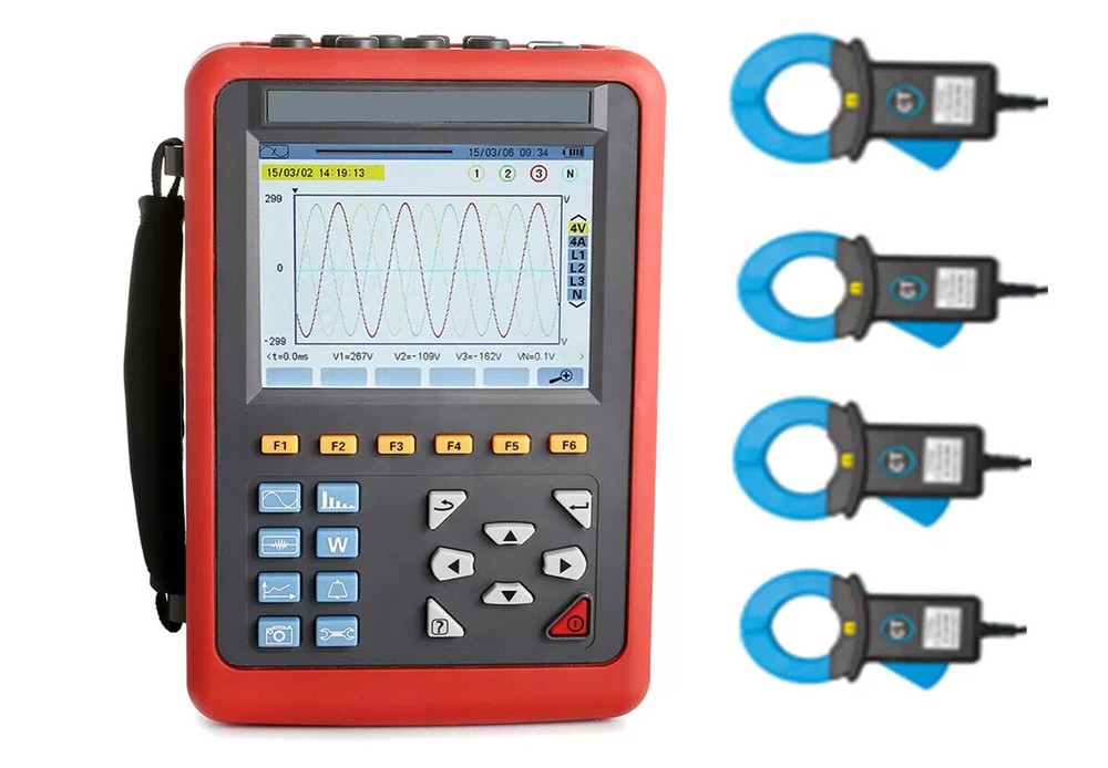 Power Quality Analyzer with 4 PCS Round Jaw Current Sensors for Three phase