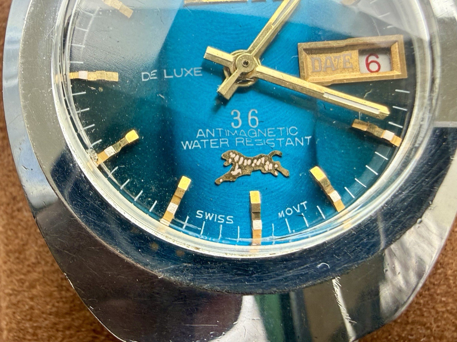 Vintage ELAMI De Luxe 36 automatic Swiss Mens Watch Rare