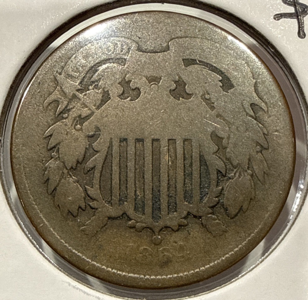 1864 Two Cent Piece US 2C Coin - VG Detail