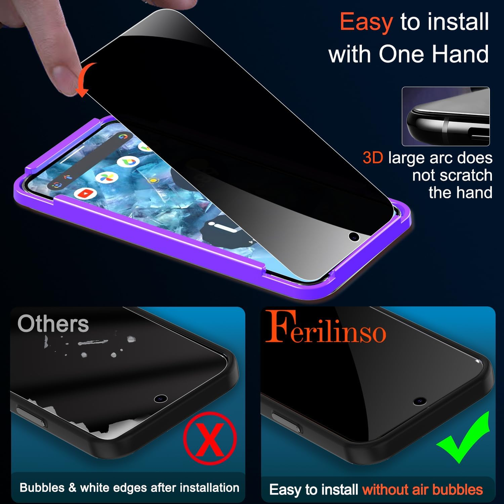 4 Pack Privacy Screen & Tempered Camera Lens Protector for Google Pixel 8 Pro