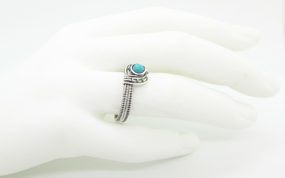 Turquoise Adjustable Ring, Woven in Sterling Silver Wire