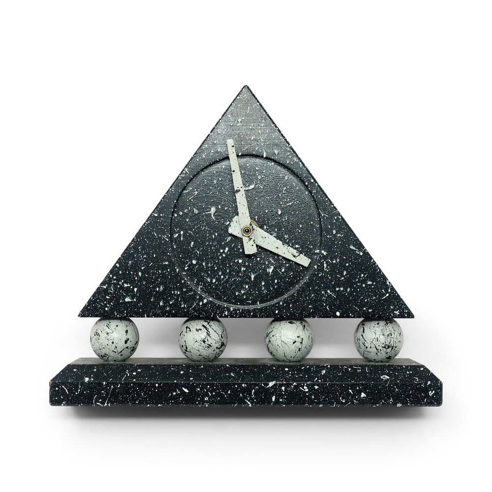 1980s Triangular Black Splatter Paint Desk Clock