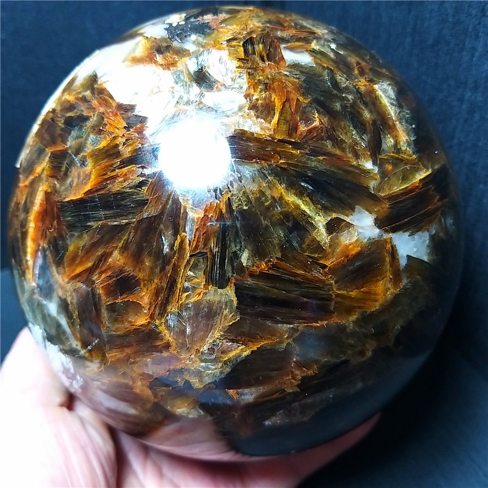 RARE 3200G Natural Brown Tourmaline Unicorn Gem Mica Symbiotic Stone Ball AC1013