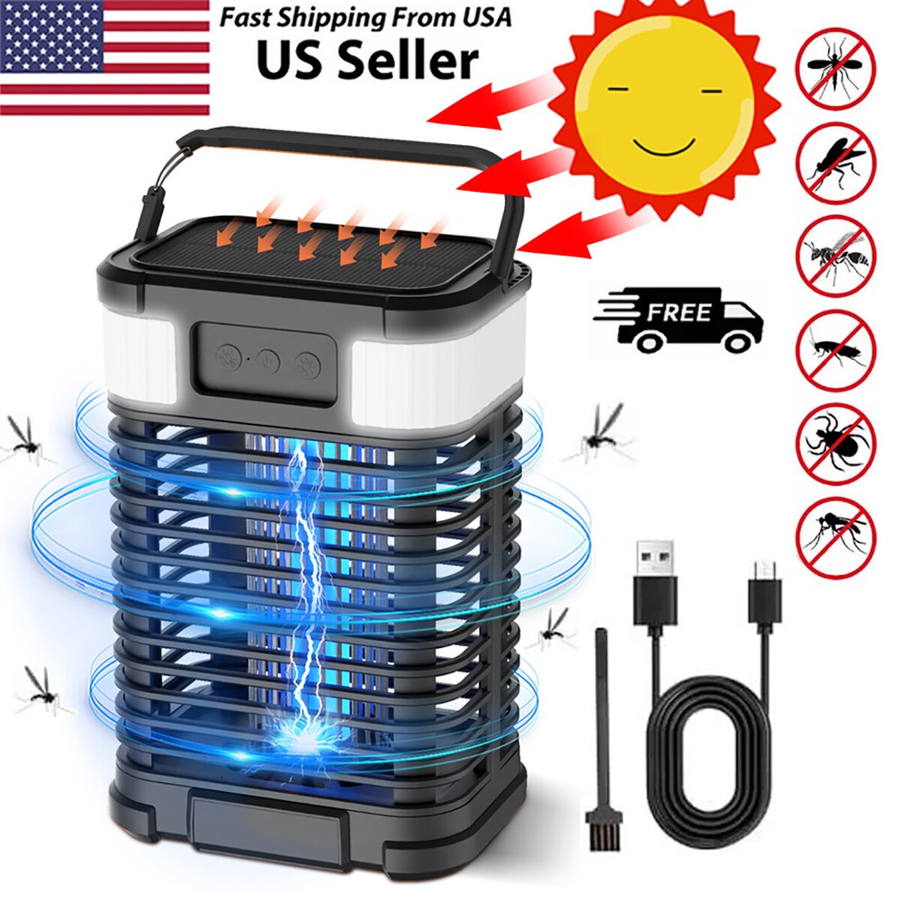 US Large Solar USB Bug Zapper Fly Insect Mosquito Zapper Outdoor Smart Trap Lamp