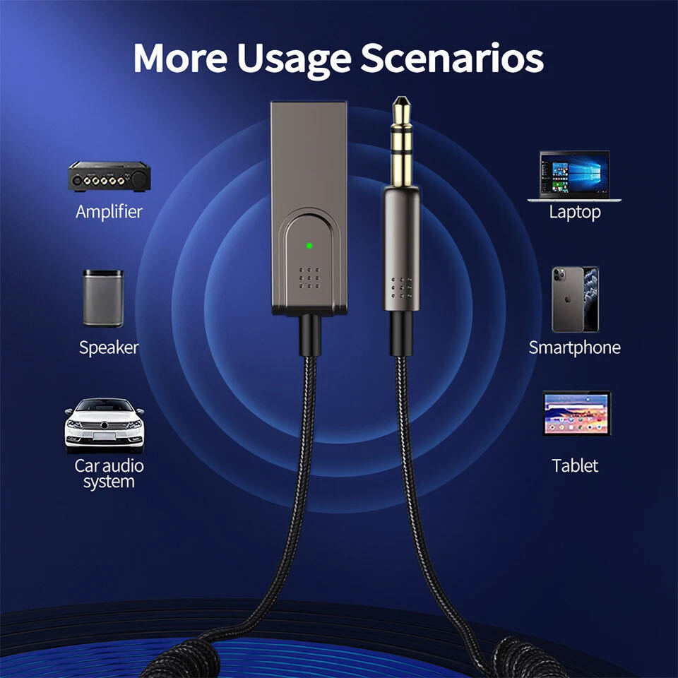 USA Aux to Bluetooth 5.1 Adapter 3.5mm Bluetooth Receiver Microphone for Car Lot