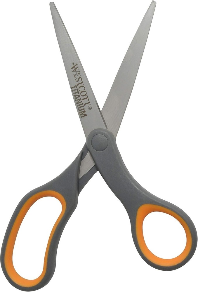 Titanium Bonded Scissors, Soft Handle, 8", Straight, Gray/Yellow, 6-Pack