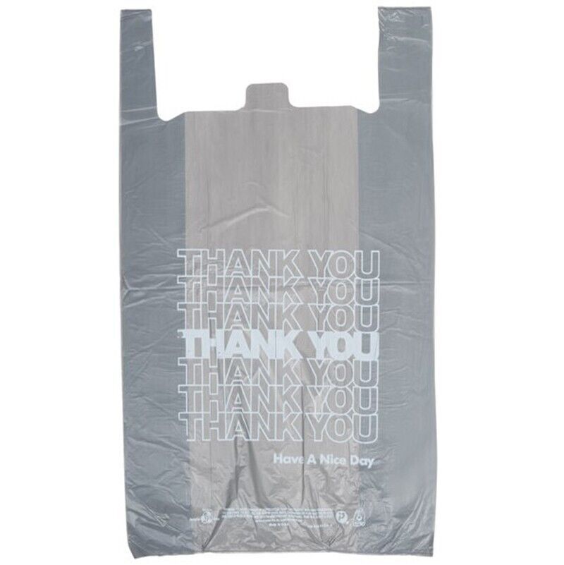 Bags Extra Large 18 x 8x 32 Gray Thank You T-Shirt Plastic Grocery Shopping Bags
