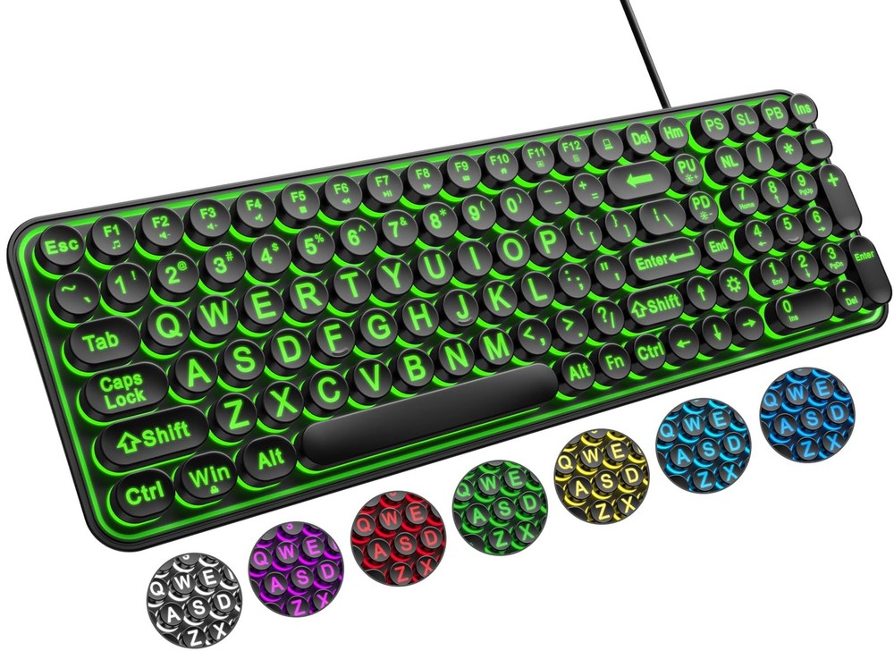 Large Print Backlit Keyboard, Wired USB Lighted Computer Keyboards with 7-Col...