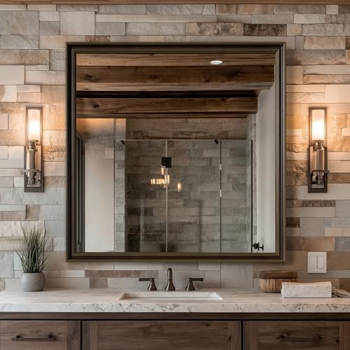 Effect Framed Wall Mirror, 36x36 Rectangle Mirror, 36"L x 36"W Retro Copper