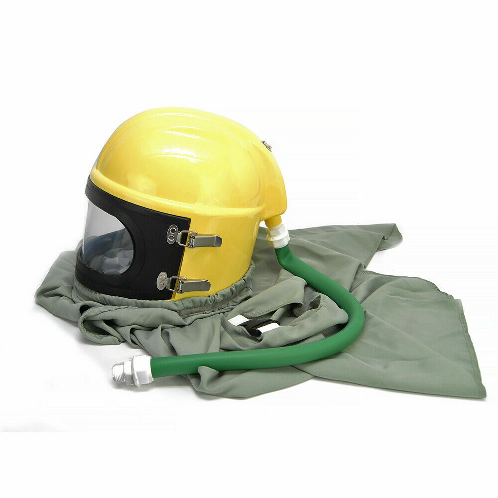 AIR FED Supplied Safety Sandblast Helmet Sand Blast Hood Protector +25pcs Lens