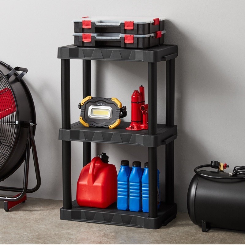 3 Shelf Black Plastic Storage Unit Easy Assembly Durable Utility Organizer New