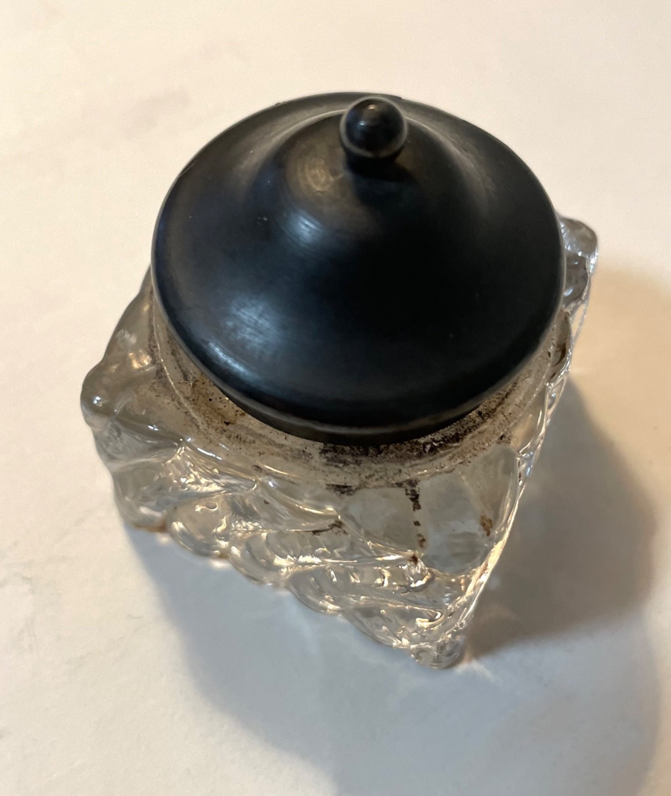 Antique Ink Well with Crystal base and Pewter Top - Nice!