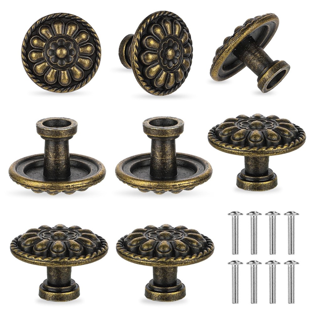 JJUNW 8 Pack Antique Brass Drawer Knobs, Vintage Dresser Drawers Knobs, Solid...