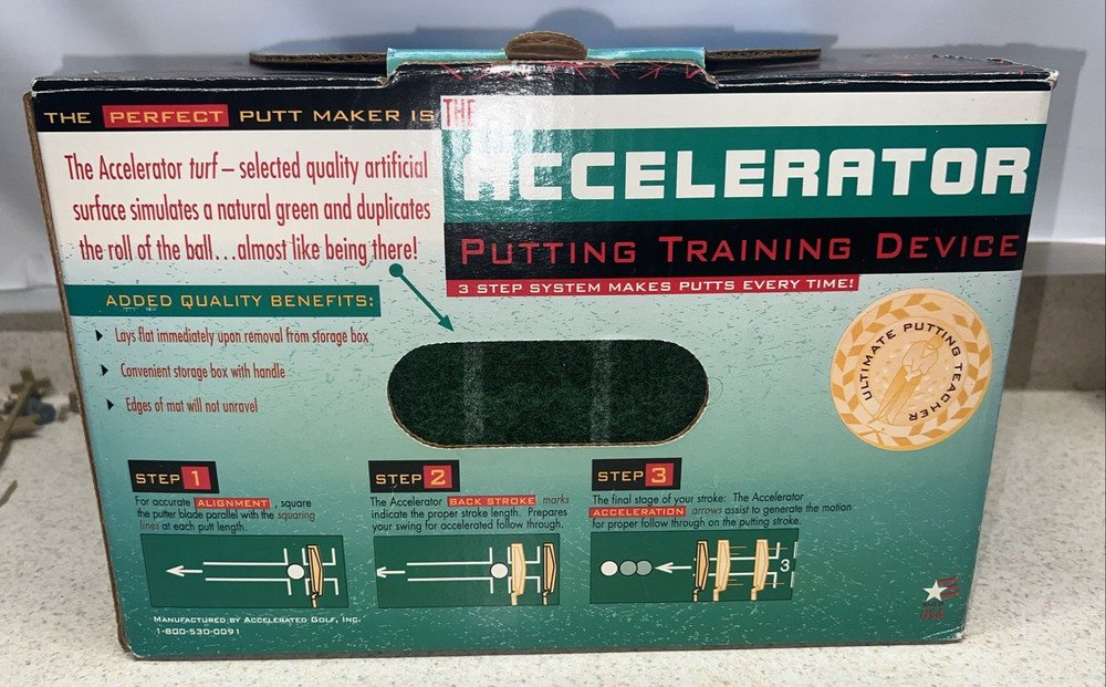 The Accelerator Golf Putting Training Device Practice Mat with 3-Step System