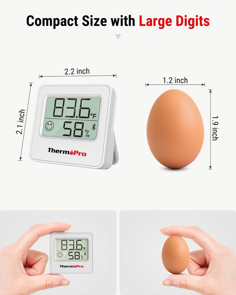 ThermoPro TP357 Digital Hygrometer Bluetooth Thermometer, Classical Silver