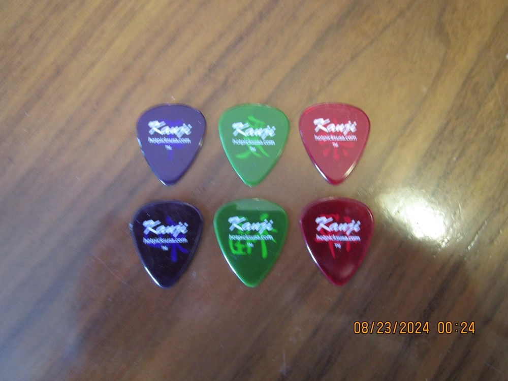 6 Pack Hot Picks KANJI Theme Gel Guitar Picks, Various Gauge - #957