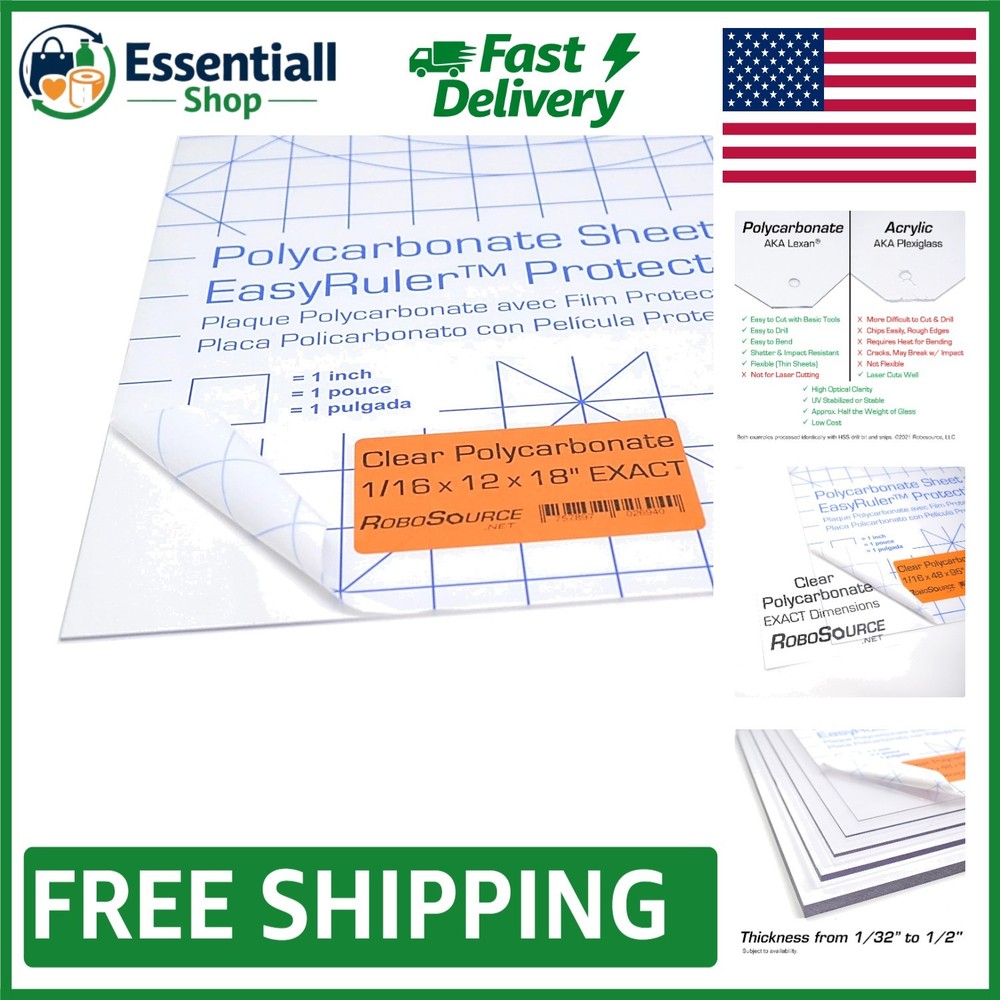 Transparent Polycarbonate Plastic Sheet 12x18 - Easy to Bend & Cut for Projects