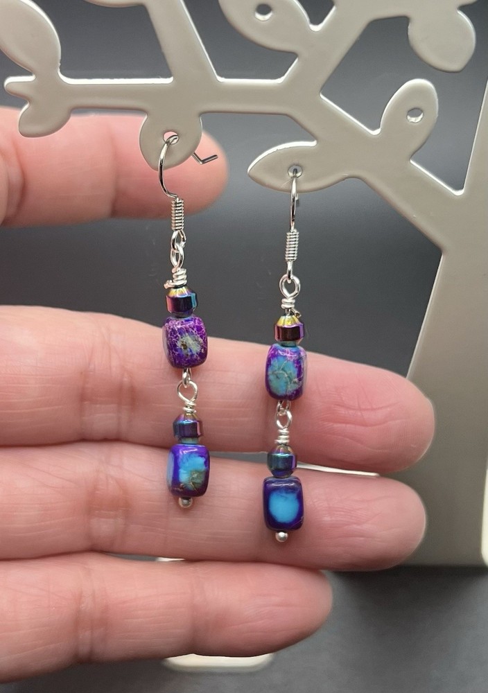 Rainbow Hematite Genuine Stone Handmade Earrings
