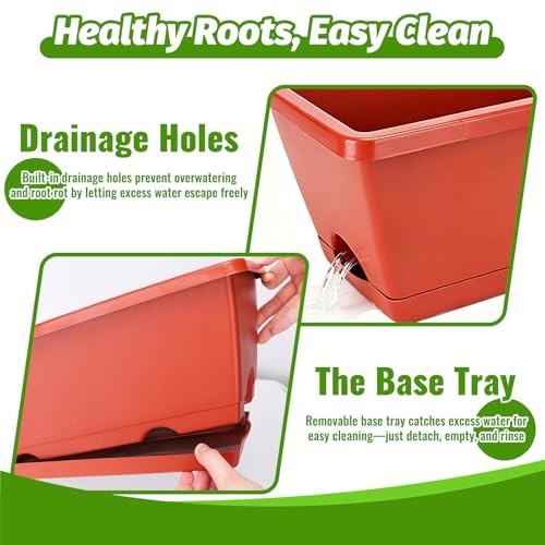 7 Pack Window Box Planters, 17 Inch Plastic Rectangular Flower Pots Brick-red