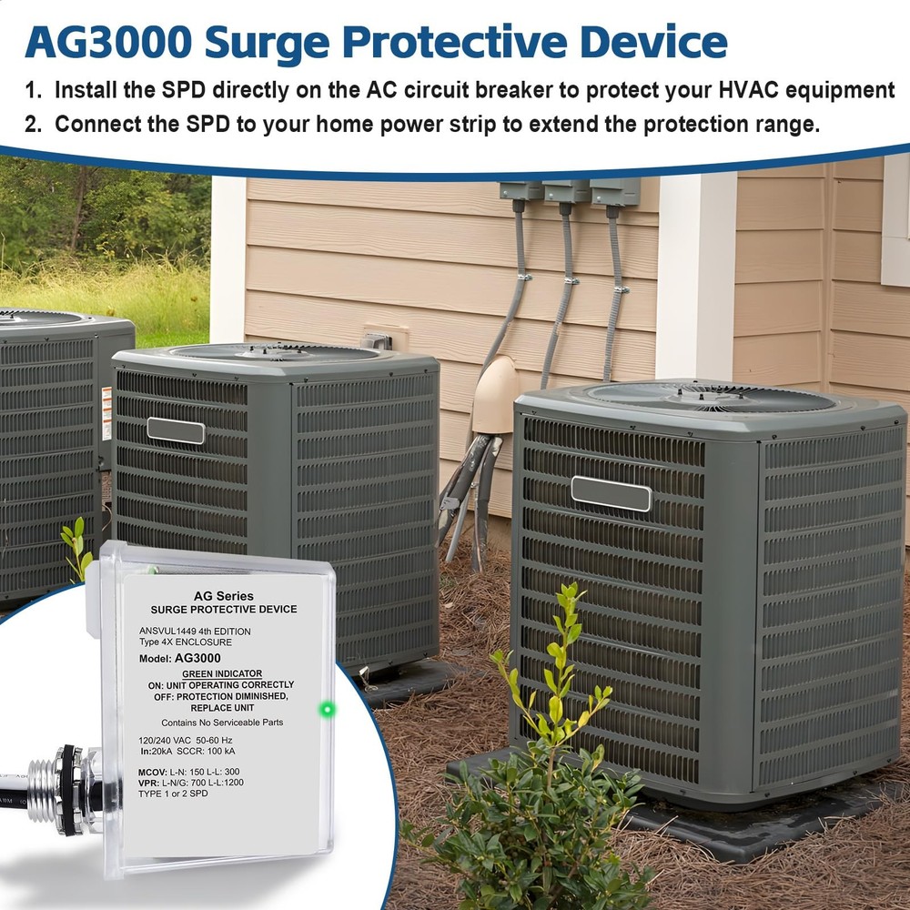 AG3000 HVAC Surge Protector 120/240V, 3-Mode Mini Split Surge Protective Devi...